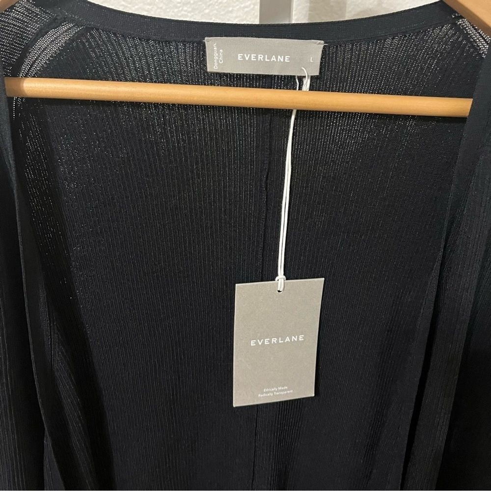 NWT Everlane Black Knit Open Cardigan Tie Waist Black Large Minimalist - Picture 3 of 12